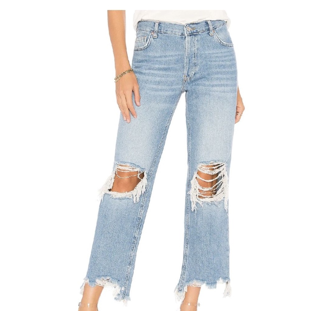 FREE PEOPLE -   Maggie Straight Distressed Jeans (size 25) - Great Condition!